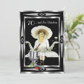 70e verjaardag Retro Diva Art Deco Black Silver Kaart (Staand voorkant)