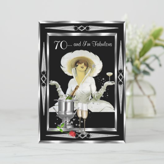 70e verjaardag Retro Diva Art Deco Black Silver Kaart (Staand voorkant)
