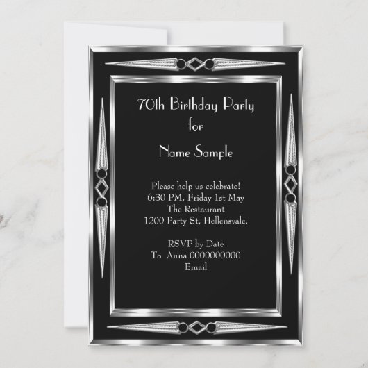 70e verjaardag Retro Diva Art Deco Black Silver Kaart (Achterkant)