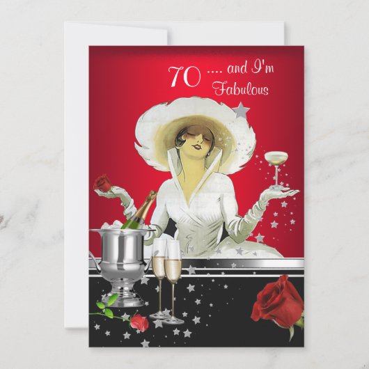 70e verjaardag Retro Diva Art Deco Red Silver Kaart (Voorkant)