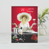 70e verjaardag Retro Diva Art Deco Red Silver Kaart (Staand voorkant)