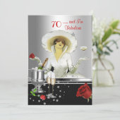 70e verjaardag Retro Diva Art Deco Red Silver Kaart (Staand voorkant)