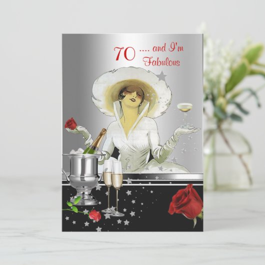 70e verjaardag Retro Diva Art Deco Red Silver Kaart (Staand voorkant)