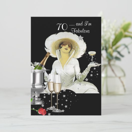 70e verjaardag Retro Diva Art Deco Red Silver Kaart (Staand voorkant)