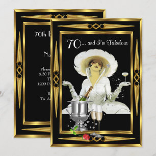 70e verjaardag Retro Diva Art Deco Zwart Goud Kaart