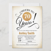 70e verjaardag - Retro Gold Black White Kaart (Voorkant)