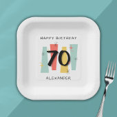 70e verjaardag Retro Midcentury Modern Kleurrijk Papieren Bordje