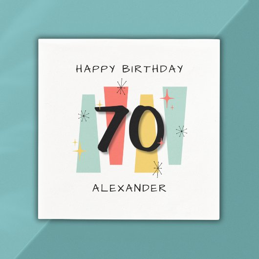 70e verjaardag Retro Midcentury Modern Kleurrijk Servet