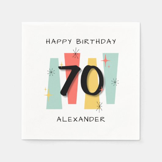 70e verjaardag Retro Midcentury Modern Kleurrijk Servet (Voorkant)
