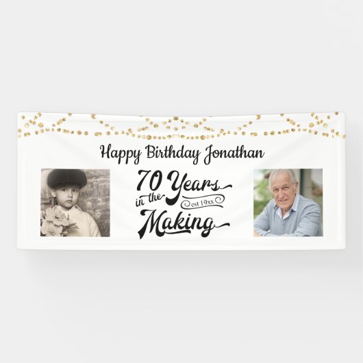 70e verjaardag Retro String Lights 2 foto's Banner (Horizontaal)