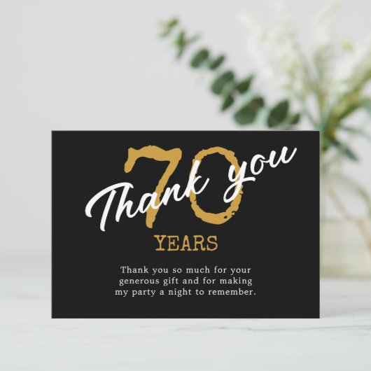 70e verjaardag Retro zwart en goud Bedankkaart (Staand voorkant)