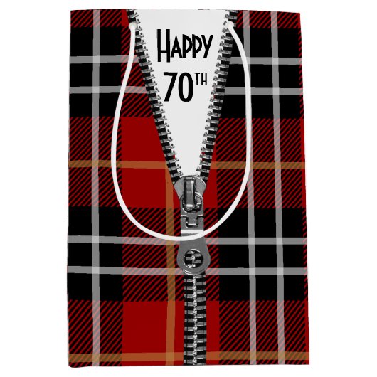 70e verjaardag rits op Tartan Plaid Medium Cadeauzakje (Voorkant)