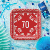 70e verjaardag Rode Bandana Papieren Bordje (Feest)