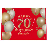 70e verjaardag Rode en gouden ballonnen op de Rode Groot Cadeauzakje (Voorkant)