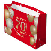 70e verjaardag Rode en gouden ballonnen op de Rode Groot Cadeauzakje (Achterkant Gekanteld)