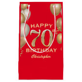 70e verjaardag Rode en gouden ballonnen op de Rode Klein Cadeauzakje (Voorkant)