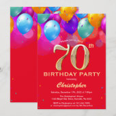 70e verjaardag Rode en goudkleurige ballonnen Kaart (Voorkant / Achterkant)