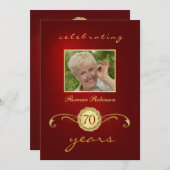 70e verjaardag - Rode en goudmonogram Kaart (Voorkant / Achterkant)