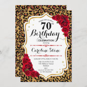 70e verjaardag - Rode rozen Luipaard Print Kaart (Voorkant / Achterkant)