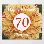 70e verjaardag Rood en Gele Dahlia Persoonlijk Sparkling Wijnetiket (Enkel label)