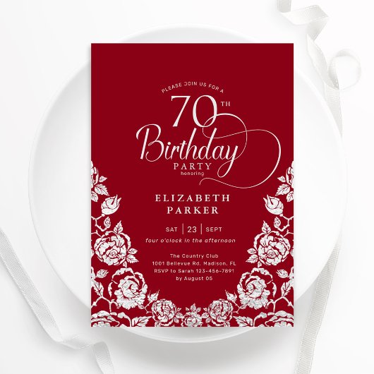 70e verjaardag Rood Zilveren Rozen Kaart