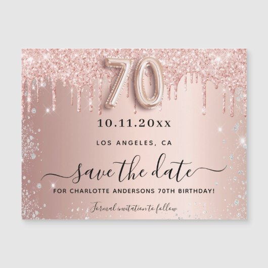 70e verjaardag roos glitter sparen de datummagneet (Voorkant)