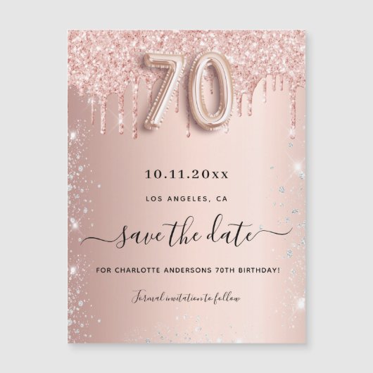 70e verjaardag roos glitter sparen de datummagneet (Voorkant)