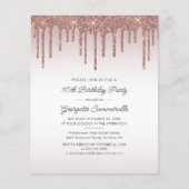 70e verjaardag Roos Gold Glitter Drip Invite (Voorkant)