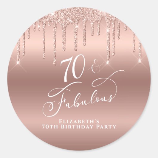 70e verjaardag Roos Gold Glitter Ronde Sticker (Voorkant)