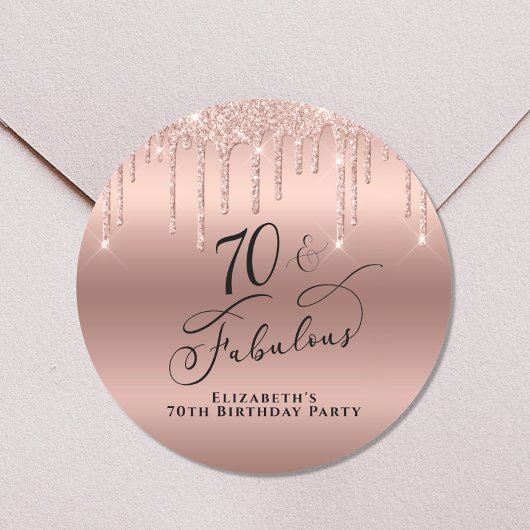 70e verjaardag Roos Gold Glitter Ronde Sticker