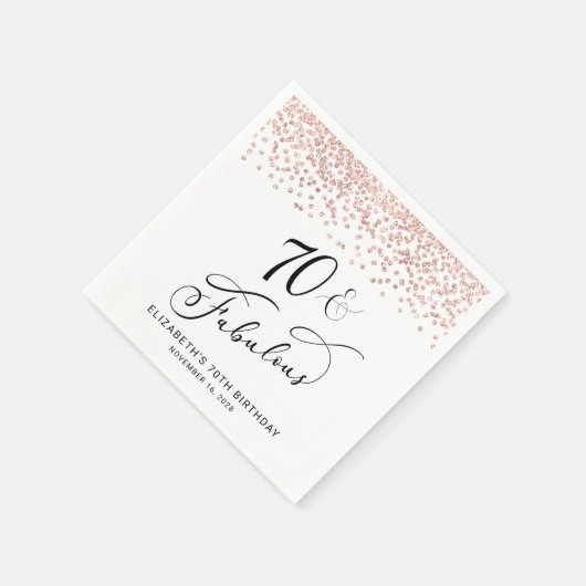 70e verjaardag Roos Gold Glitter Servet (Hoek)