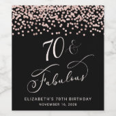 70e verjaardag Roos Gold Glitter Wijn Etiket (Enkel label)