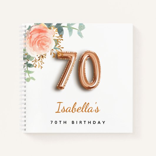 70e verjaardag roos goud eucalyptus gastenboek notitieboek (Voorkant)