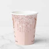 70e verjaardag roos goud glitter druppelt monogram papieren bekers (Rechts)