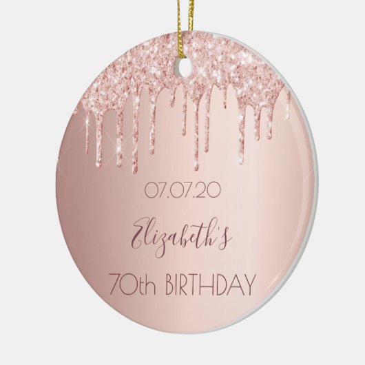 70e verjaardag: roos goud glitter druppelt naam keramisch ornament (Links)
