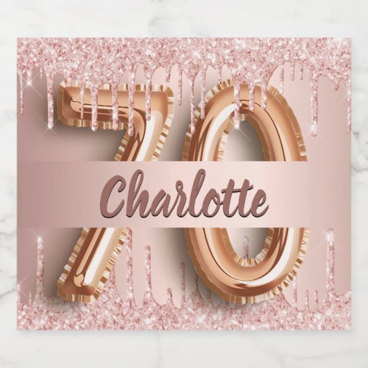 70e verjaardag roos goud glitter monogram luxe sparkling wijnetiket (Enkel label)