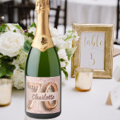 70e verjaardag roos goud glitter monogram luxe sparkling wijnetiket