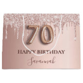 70e verjaardag roos goud glitter roze ballonstijl groot cadeauzakje (Voorkant)