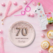 70e verjaardag roos goud glitter roze ballonstijl papieren bordje (Feest)