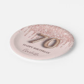 70e verjaardag roos goud glitter roze ballonstijl papieren bordje (Gekanteld)