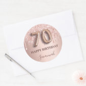 70e verjaardag roos goud glitter roze ballonstijl ronde sticker (Envelop)