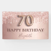 70e verjaardag roos goud glitter roze ballonstijl spandoek (Horizontaal)