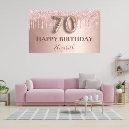 70e verjaardag roos goud glitter roze ballonstijl spandoek