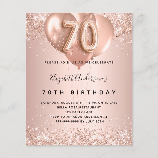 70e verjaardag roos gouden ballonnen begrotingsuit flyer (Voorkant)