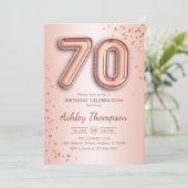 70e verjaardag - Roos gouden ballonnen Kaart (Staand voorkant)