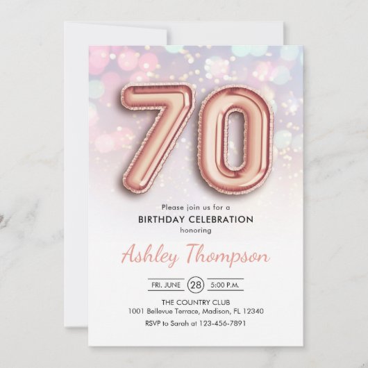 70e verjaardag - Roos gouden ballonnen roze lichte Kaart (Voorkant)