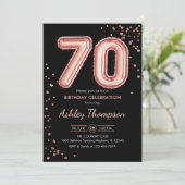 70e verjaardag - Roos gouden ballonnen zwart Kaart (Staand voorkant)