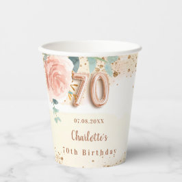 70e verjaardag roos gouden bloemen elegant papieren bekers