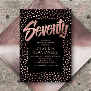 70e Verjaardag Roos Gouden Confetti Kaart