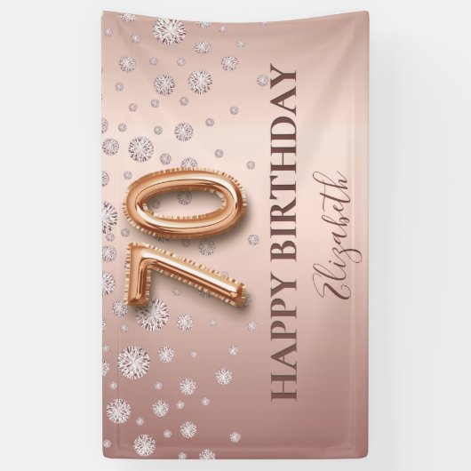 70e verjaardag roos gouden diamanten ballonschrift spandoek (Verticaal)